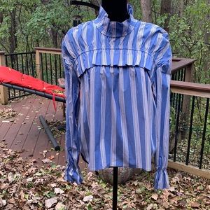 NWOT Anthropologie Maison Cinqcent Blue Striped Ruffle Top.